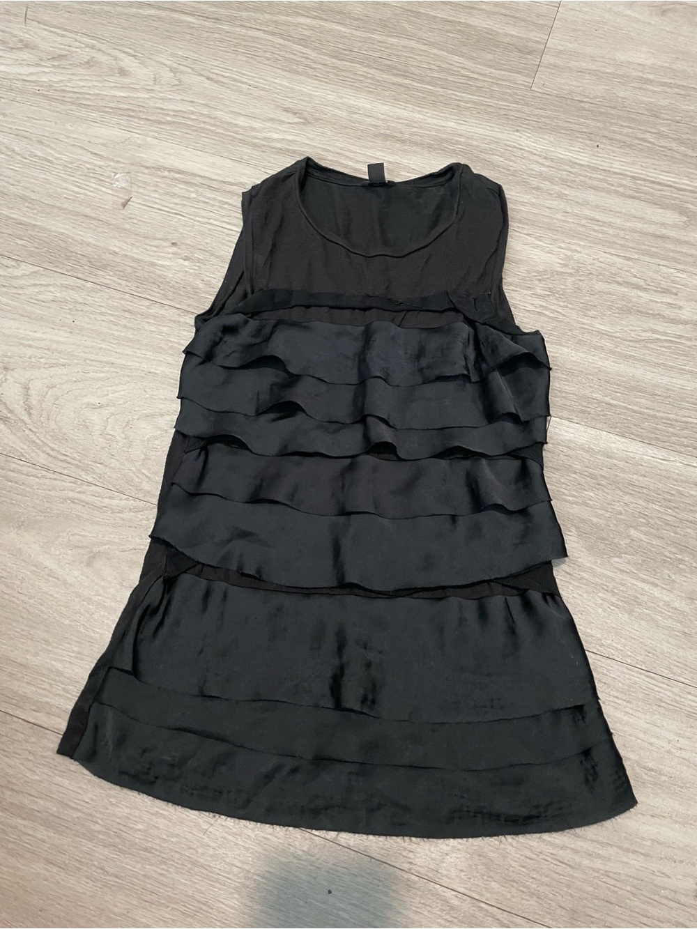 Ann Taylor Black Sleeveless Ruffle-Front Blouse